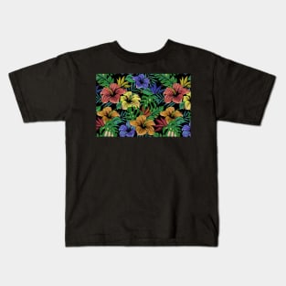 Beach Tropical Bouquet of Hibiscus Colorful Flowers Kids T-Shirt